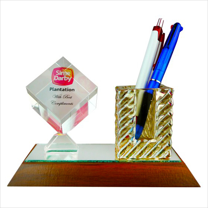 Crystal Pen Holder & Crystal Paper Weight