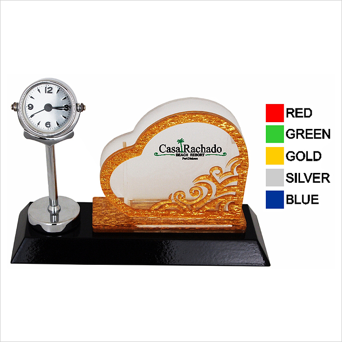 Wooden Acrylic Namecard Holder With Clock