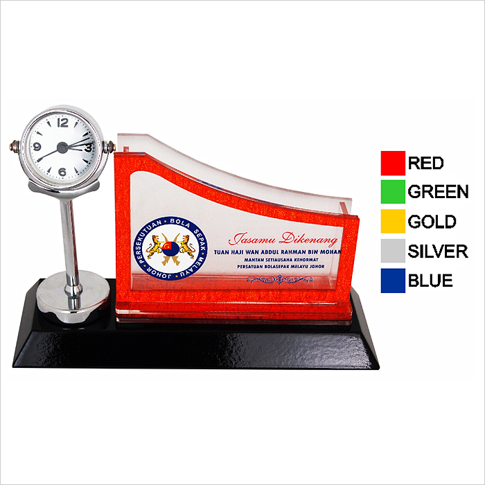 Wooden Acrylic Namecard Holder With Clock