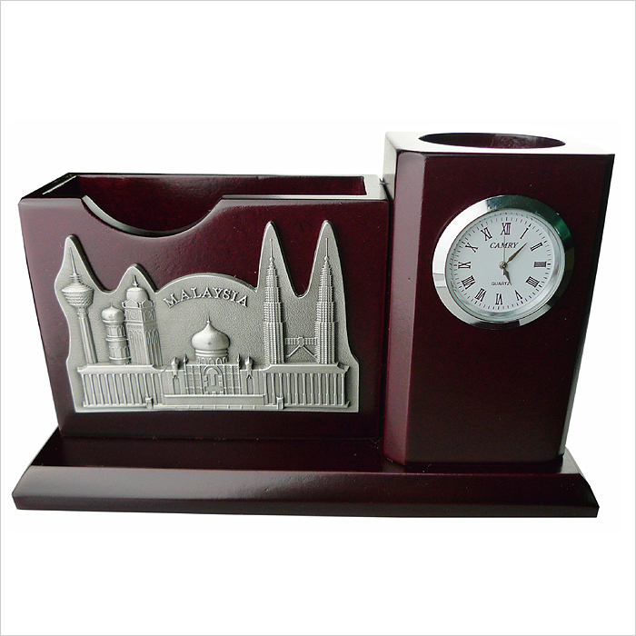 Wooden Pen Holder & Memo Holder With Clock