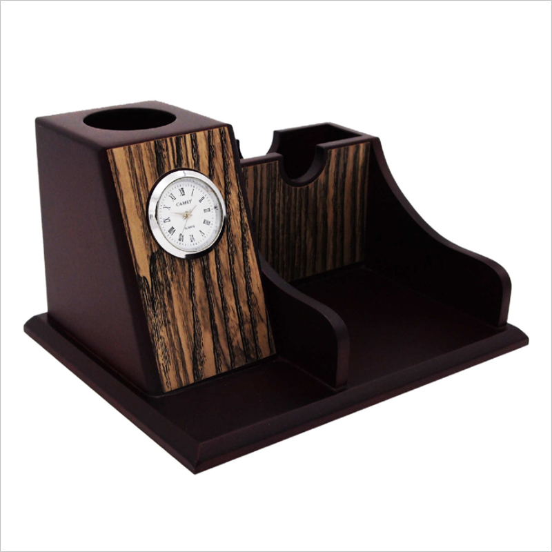 Wooden Pen Holder & Memo Holder With Clock