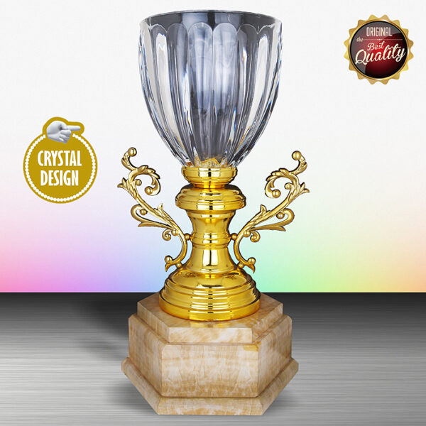 Exclusive White Silver Trophy With Crystal Vase