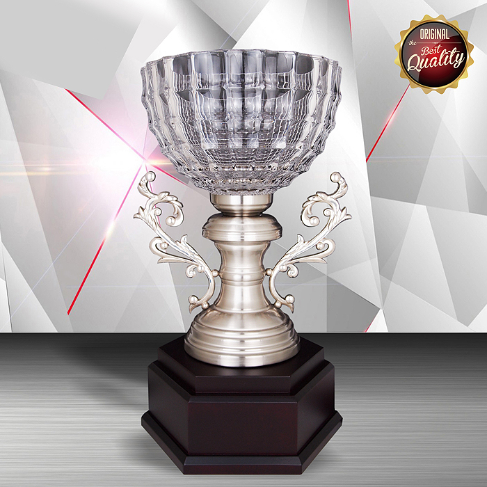 Exclusive White Silver Trophy With Crystal Bowl