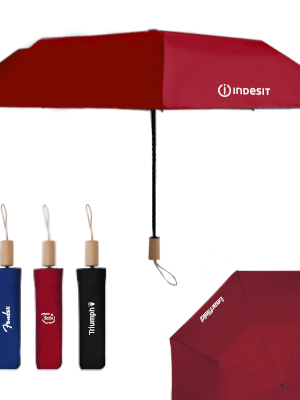 21” 3 Fold Umbrella with Wooden Handle