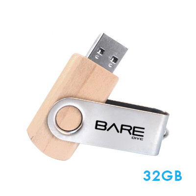 Metal Swivel Wooden USB Flash Drive – 32GB