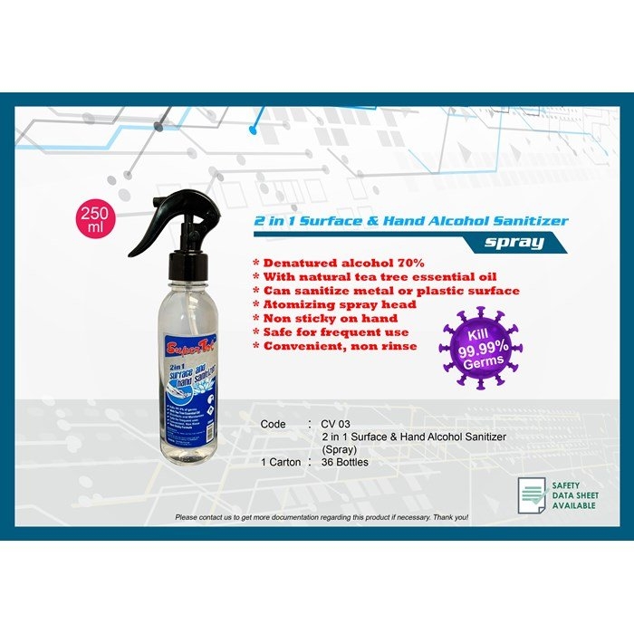 CV 03 2 in 1 Surface & Hand Alcohol Sanitizer Spray – 250ml