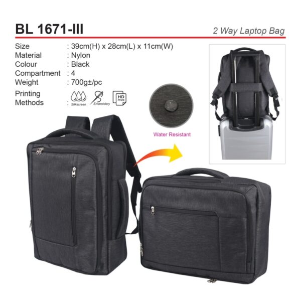 BL 1671-III 2 Way Laptop Bag - Image 6