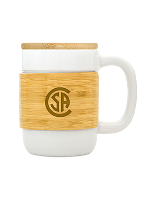 STONEWARE Ceramic Mug with Bamboo Sleeve Lid - 430ml