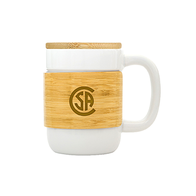 STONEWARE Ceramic Mug with Bamboo Sleeve Lid – 430ml