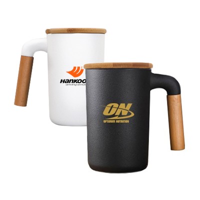 DESIGNER Ceramic Mug with Wooden Handle – 450ml
