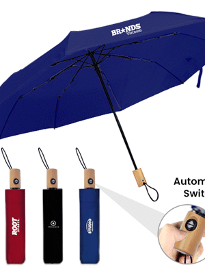 21'' Auto Open-Close 3 Fold Umbrella with Wooden Handle