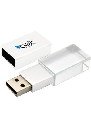 White Metal Acrylic USB Drive with LED Light - 8GB